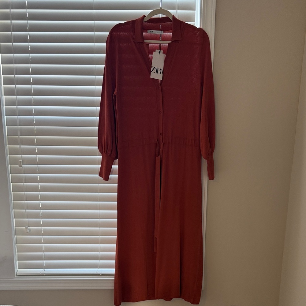 Zara Women's Long Sleeve Rust Dress